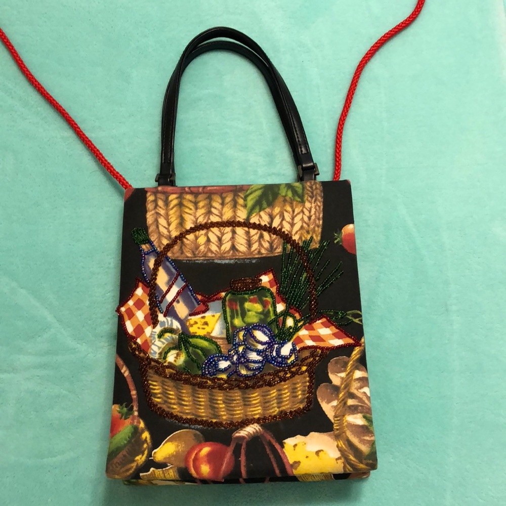 PREZZO Wine and fruit Crossbody Bag BEADED ARTWORK Collectible Sequins Beads